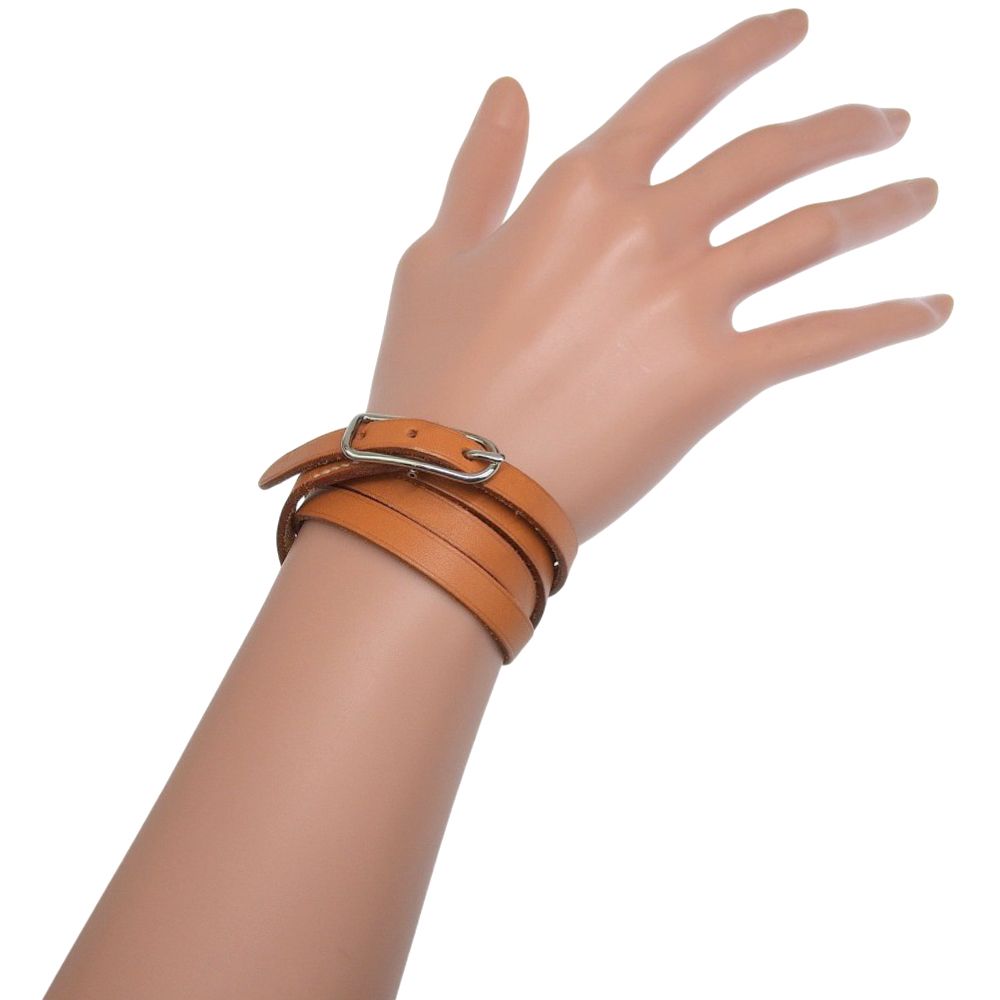 Hermes Hapi 1 Long Leather Brown Silver Bracelet — view 2