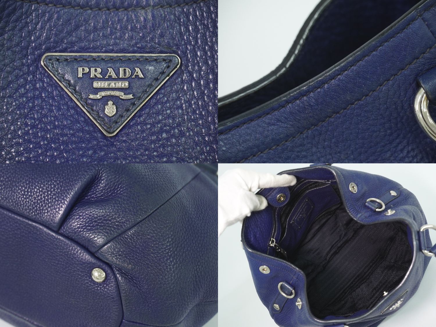 Prada Leather Tote Navy — view 7