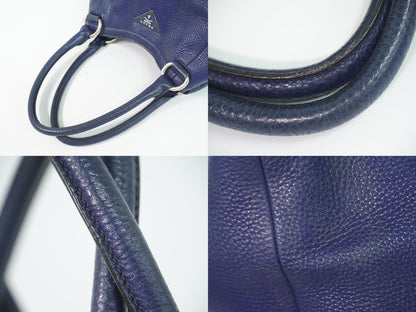 Prada Leather Tote Navy — view 6