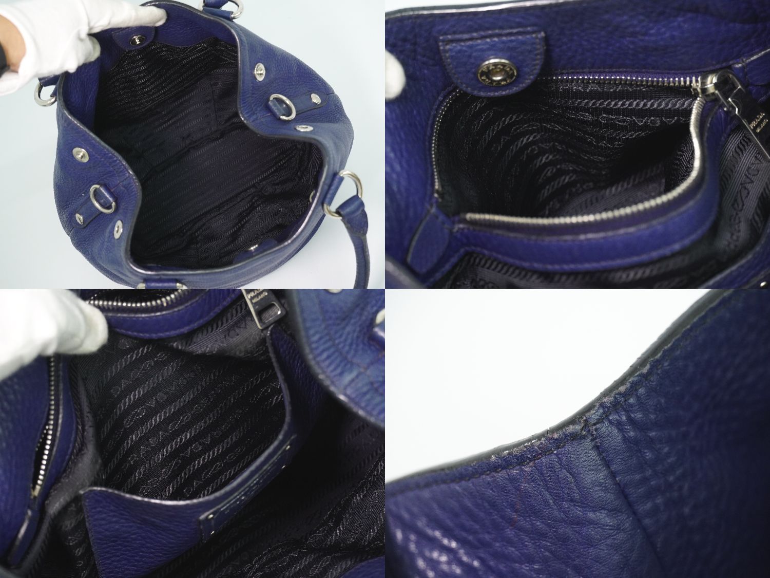 Prada Leather Tote Navy — view 8