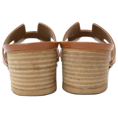 Hermes Brown Gold Leather Oasis Sandals — view 3