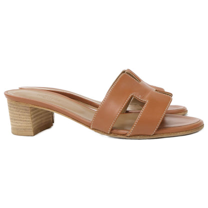 Hermes Brown Gold Leather Oasis Sandals — view 4