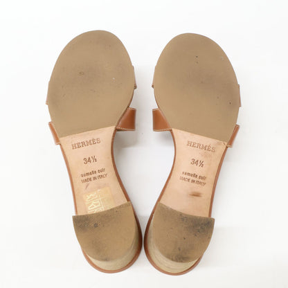 Hermes Brown Gold Leather Oasis Sandals — view 6