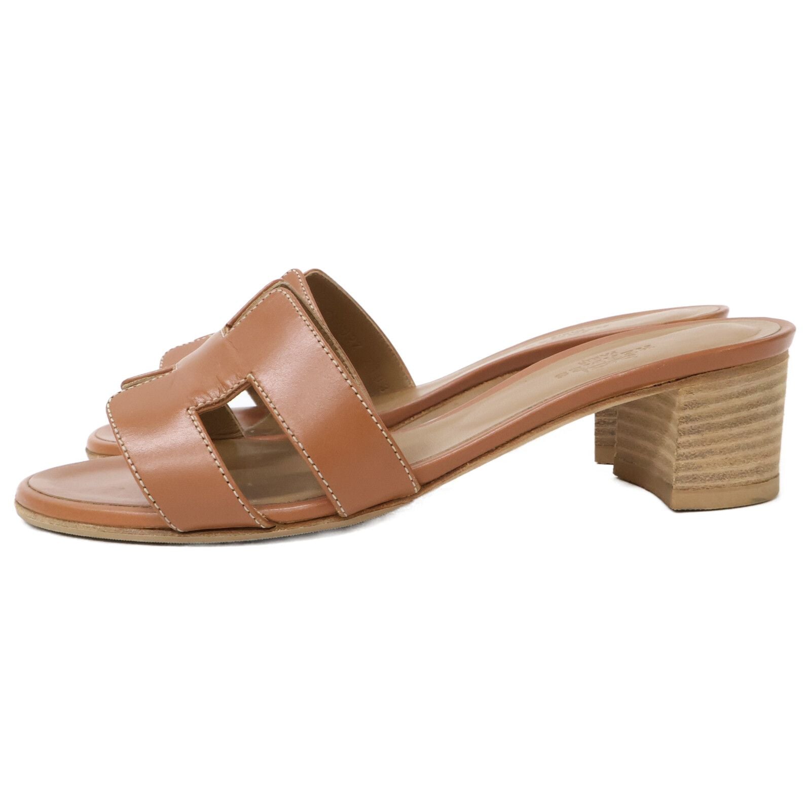 Hermes Brown Gold Leather Oasis Sandals — view 2