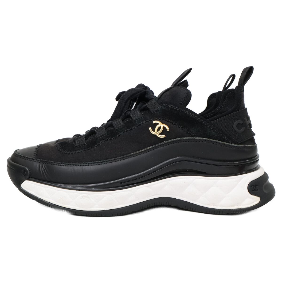 Chanel Velvet Calfskin & Mixed Fiber CC Logo Quilted Embossed Sole Low — view 3