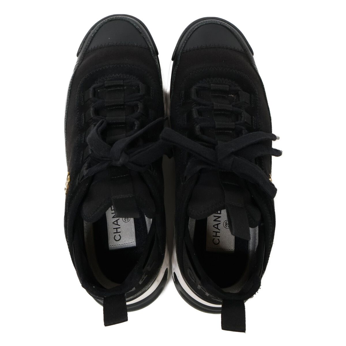 Chanel Velvet Calfskin & Mixed Fiber CC Logo Quilted Embossed Sole Low — view 6