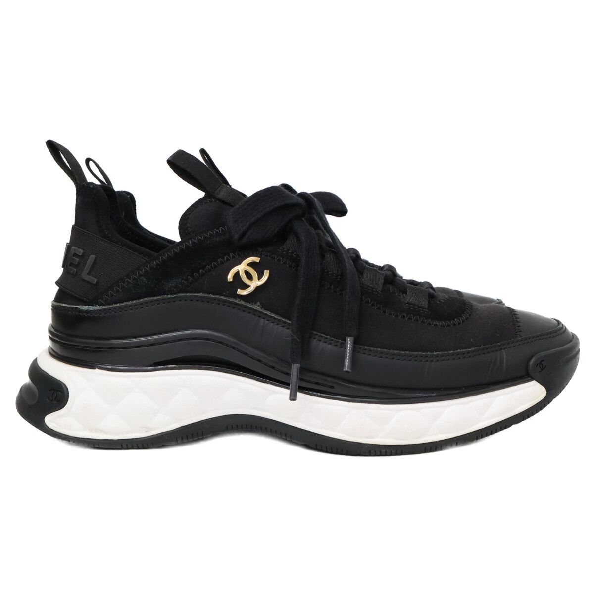 Chanel Velvet Calfskin & Mixed Fiber CC Logo Quilted Embossed Sole Low — view 5