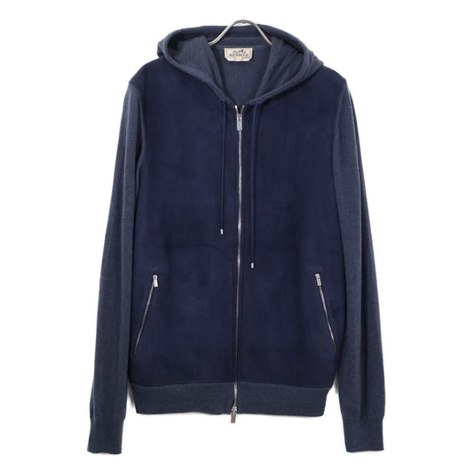 Hermes Suede Leather Contrast Zip Up Hoodie