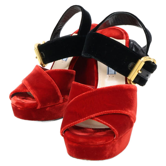 Prada Velvet Ankle Strap Chunky Sandals