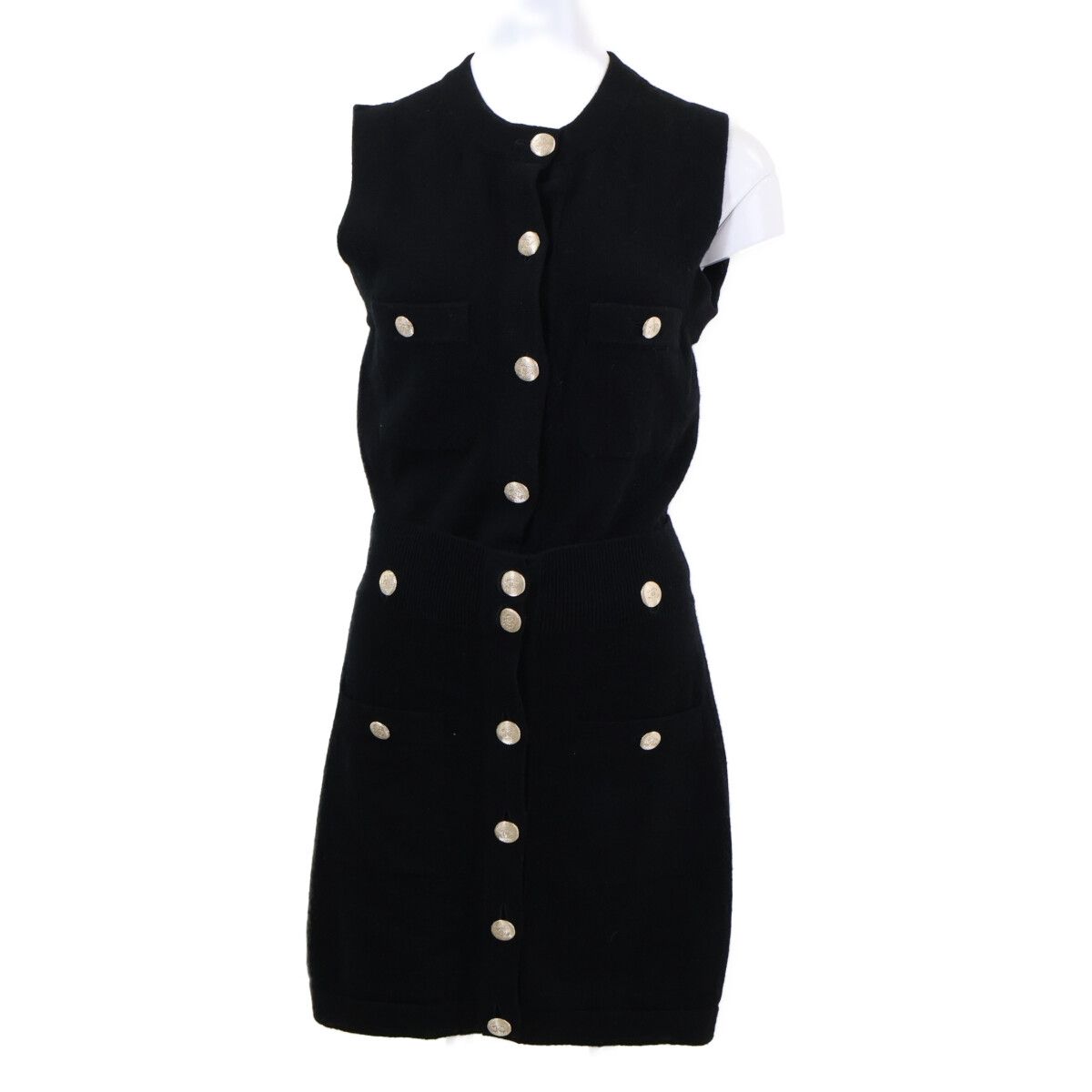 Chanel CC Logo Button Cashmere Sleeveless 34 Shirt