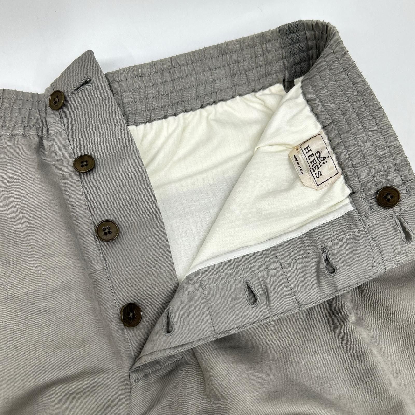 Hermes Gray Linen Blend Cotton Side Mesh Shorts 42 — view 5