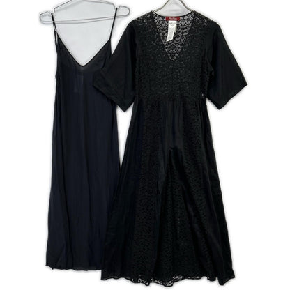 Max Mara Maxmara Studio Black Cotton Lace Dress with Camisole 36