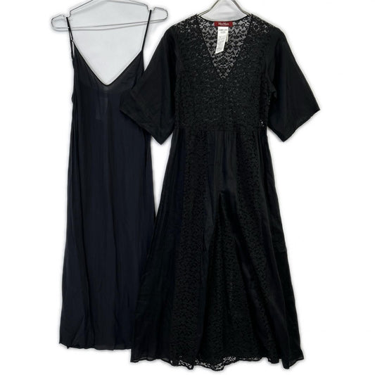 Max Mara Maxmara Studio Black Cotton Lace Dress with Camisole 36