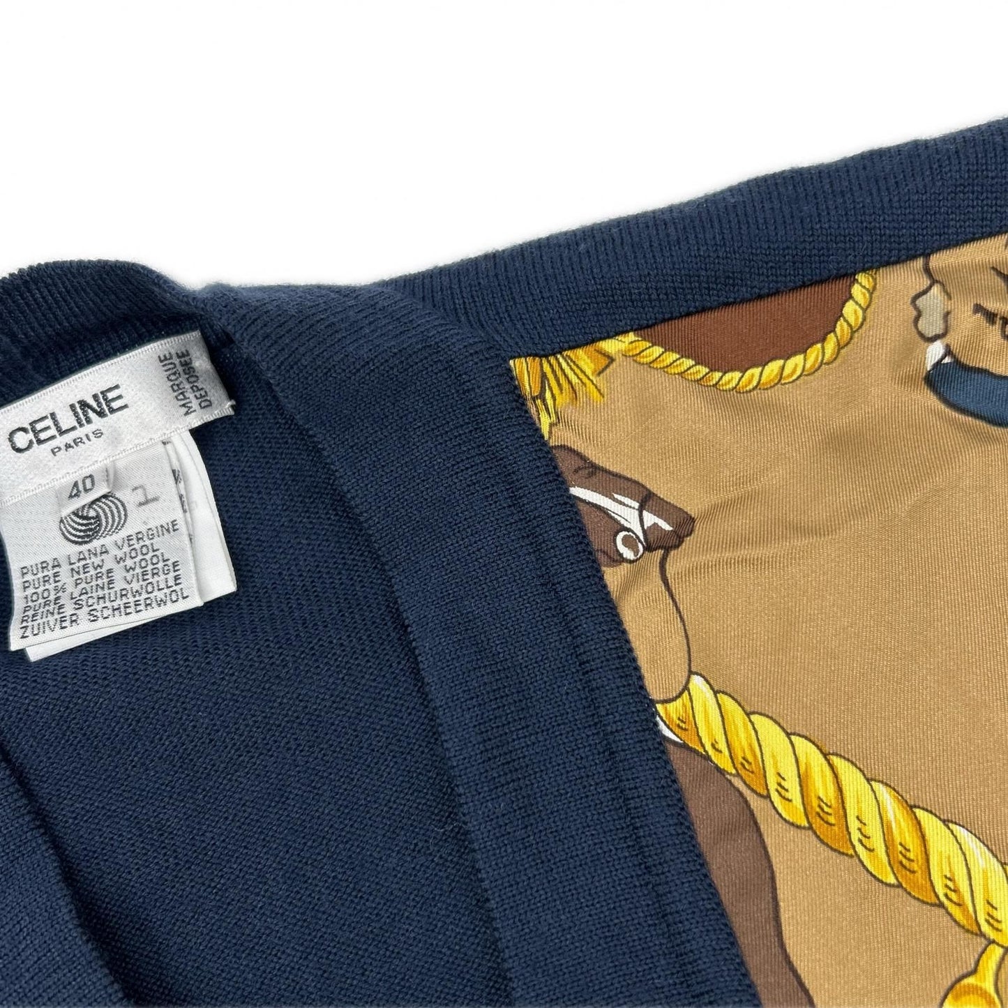 Celine Navy Vintage Scarf Pattern Silk Cardigan 40 — view 7