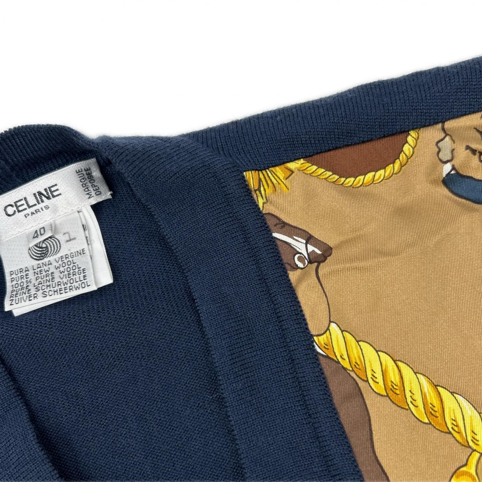 Celine Navy Vintage Scarf Pattern Silk Cardigan 40 — view 7