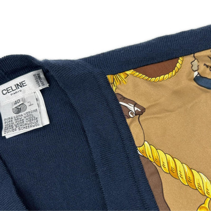 Celine Navy Vintage Scarf Pattern Silk Cardigan 40 — view 7
