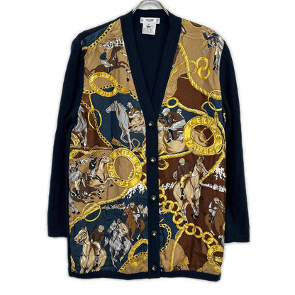 Celine Navy Vintage Scarf Pattern Silk Cardigan 40