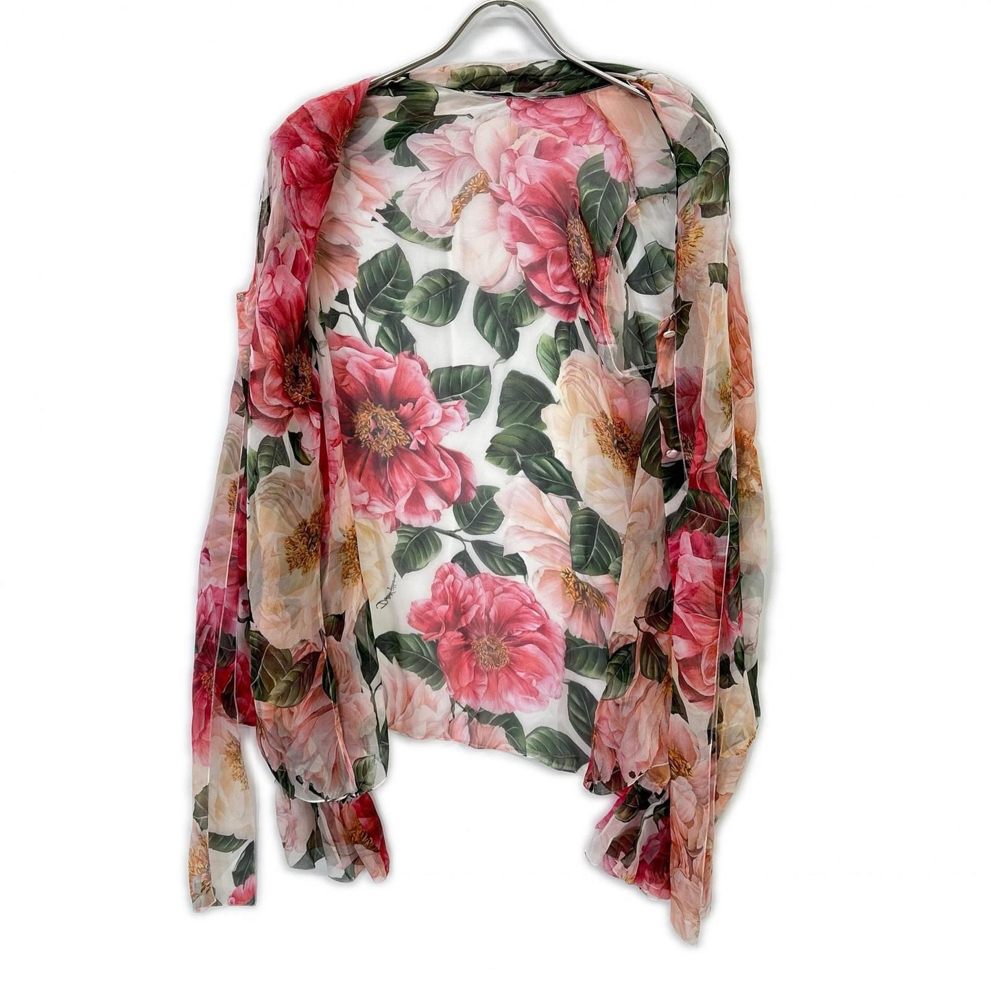 Dolce & Gabbana Silk Chiffon Flower Print Ribbon Tie Blouse 46 — view 3