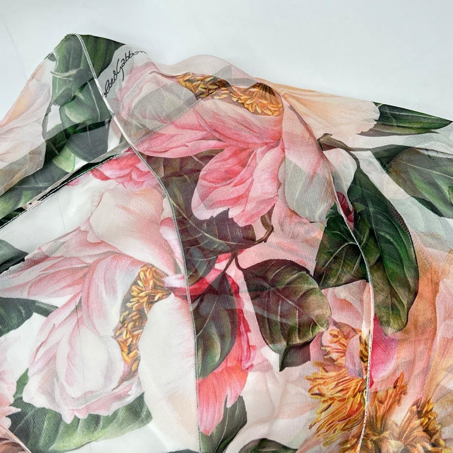 Dolce & Gabbana Silk Chiffon Flower Print Ribbon Tie Blouse 46 — view 6
