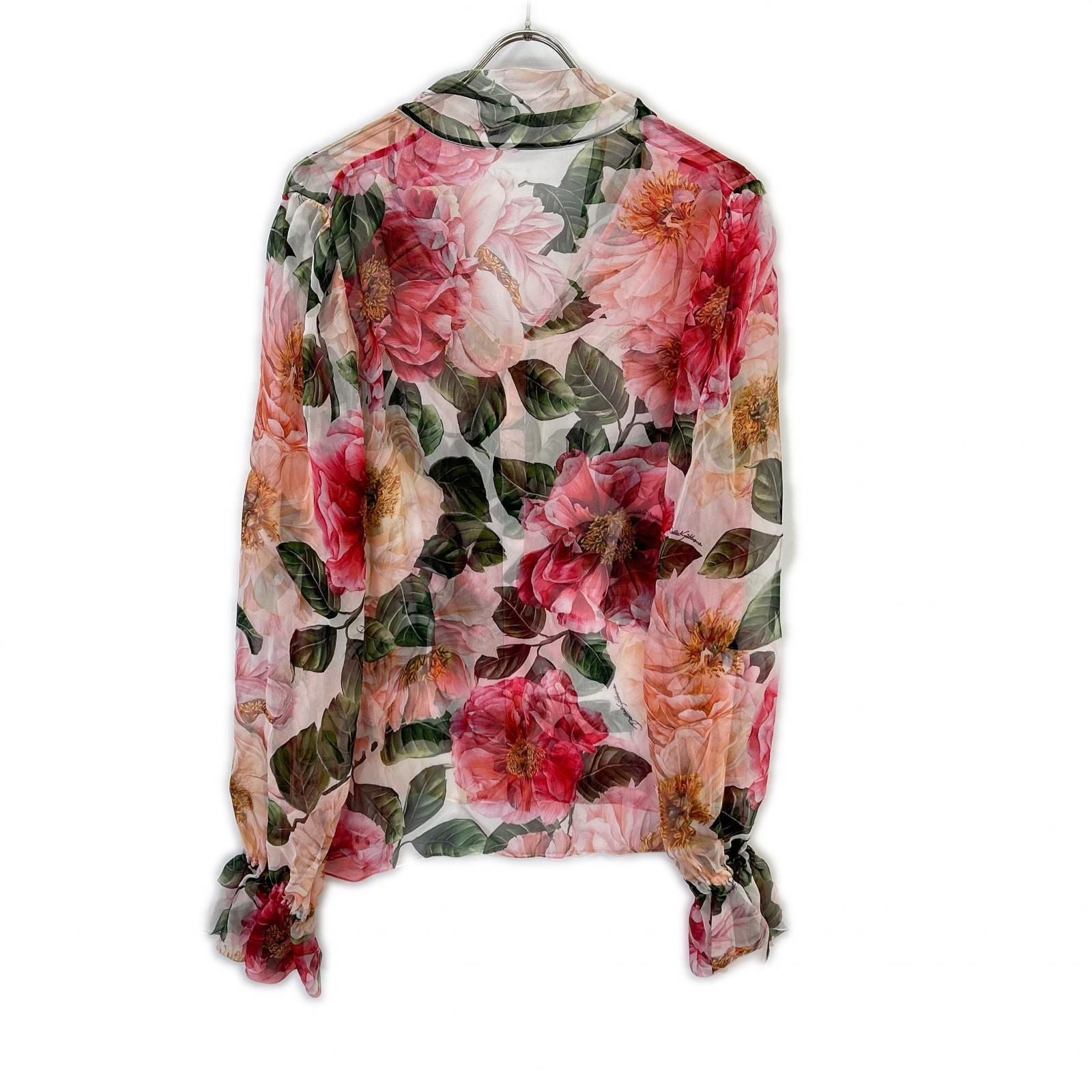 Dolce & Gabbana Silk Chiffon Flower Print Ribbon Tie Blouse 46 — view 2
