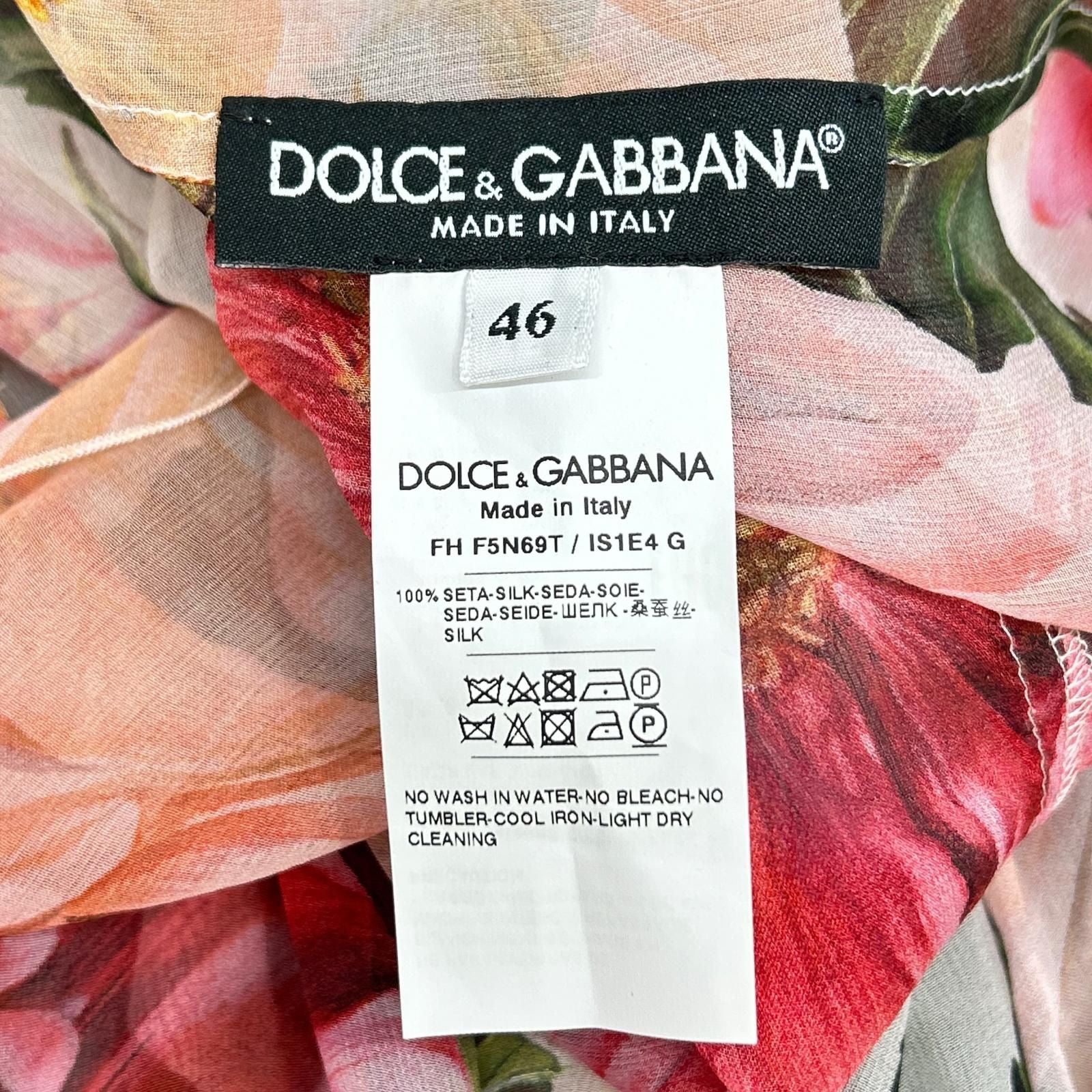 Dolce & Gabbana Silk Chiffon Flower Print Ribbon Tie Blouse 46 — view 4