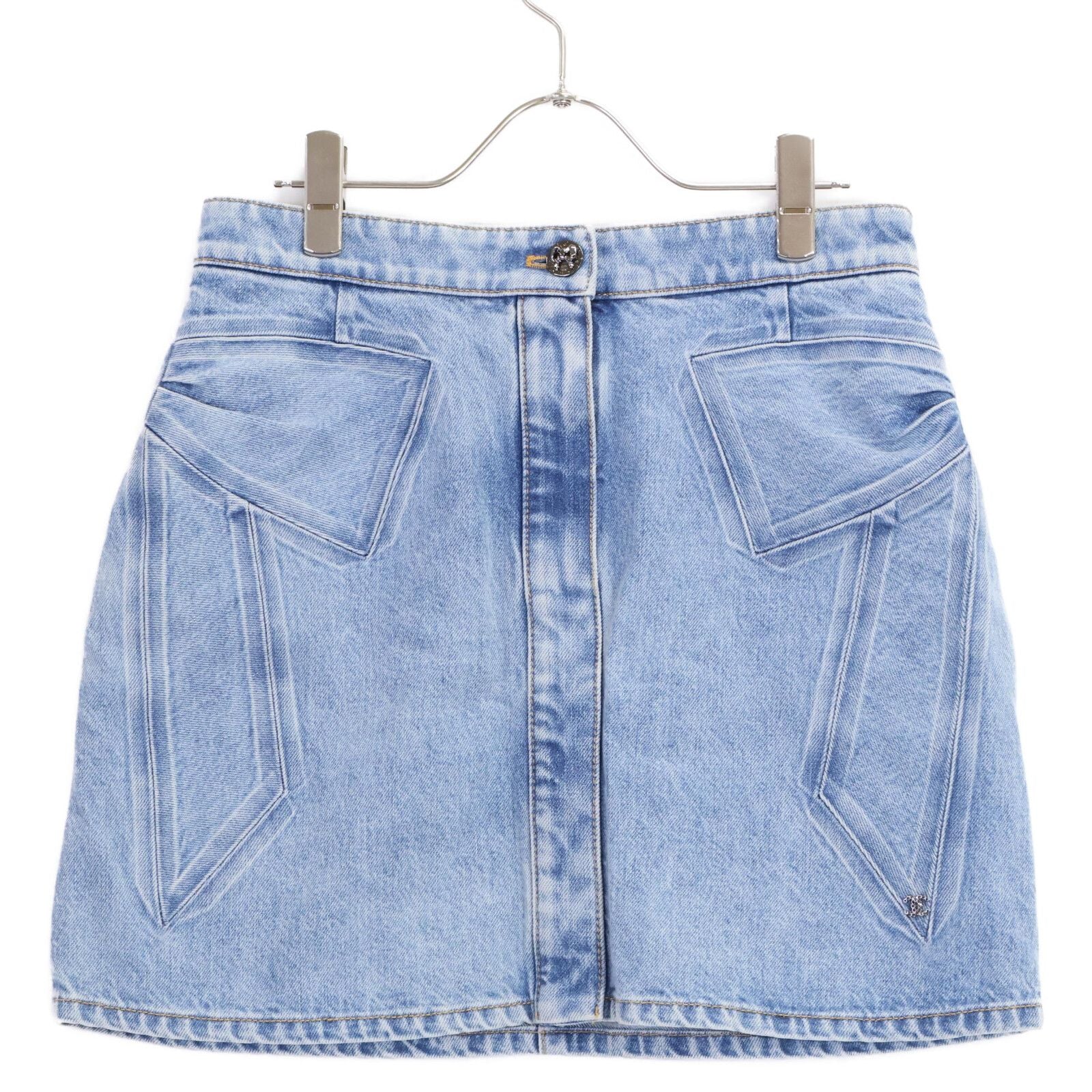 Chanel Ribbon Jeans Blue Skirt