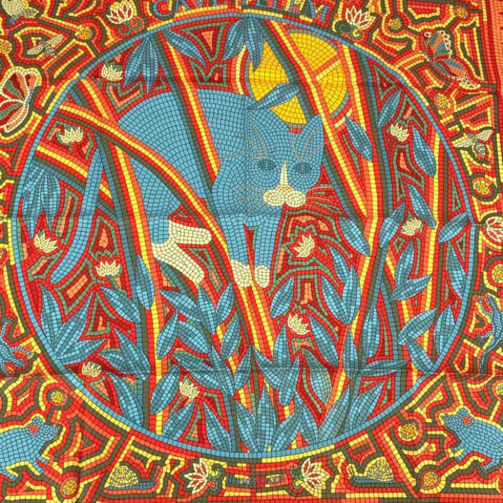 Hermes Carre 90 Large Scarf Cave Felem Beware of Cats Silk — view 4