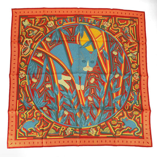 Hermes Carre 90 Large Scarf Cave Felem Beware of Cats Silk
