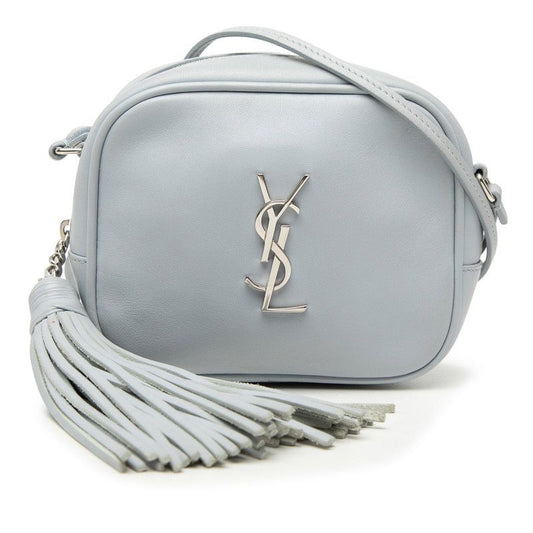 Saint Laurent YSL Logo Bloga Tassel Mini Shoulder Bag Blue Leather