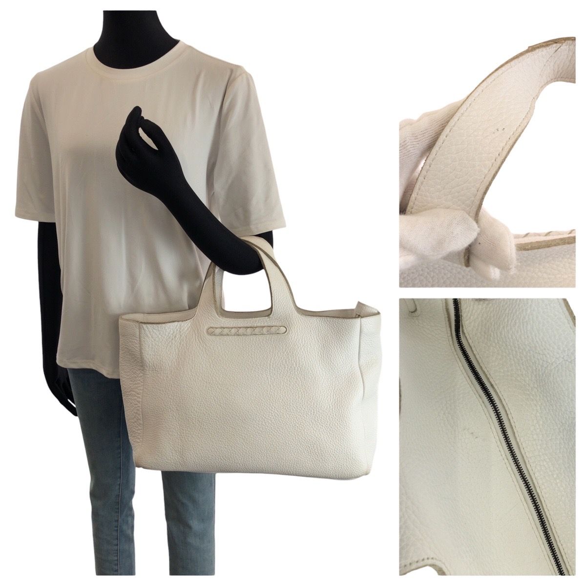 Bottega Veneta White Silver Leather Tote — view 7