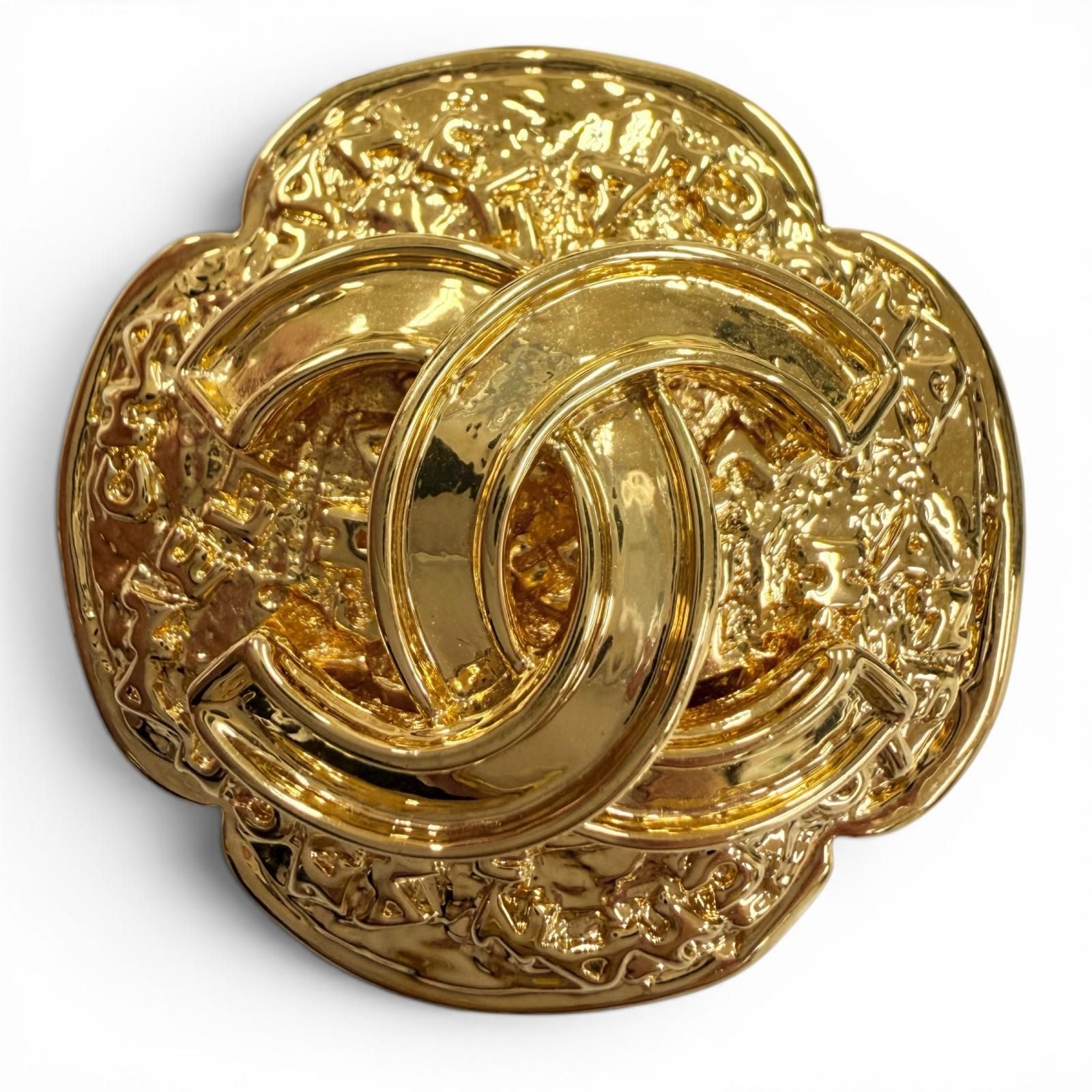 Chanel Vintage CC Logo Flower Brooch Gold