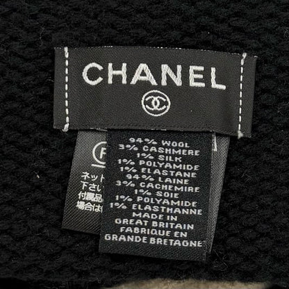Chanel Wool Cashmere Blend CC Logo Knit Cap Beanie Hat Black Beige — view 7