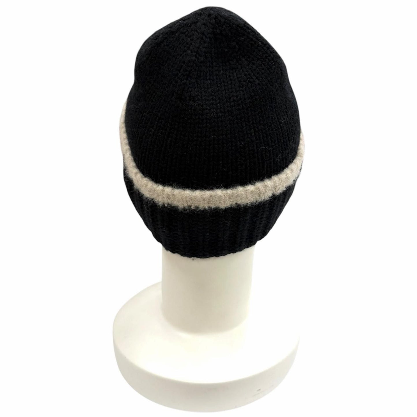 Chanel Wool Cashmere Blend CC Logo Knit Cap Beanie Hat Black Beige — view 5