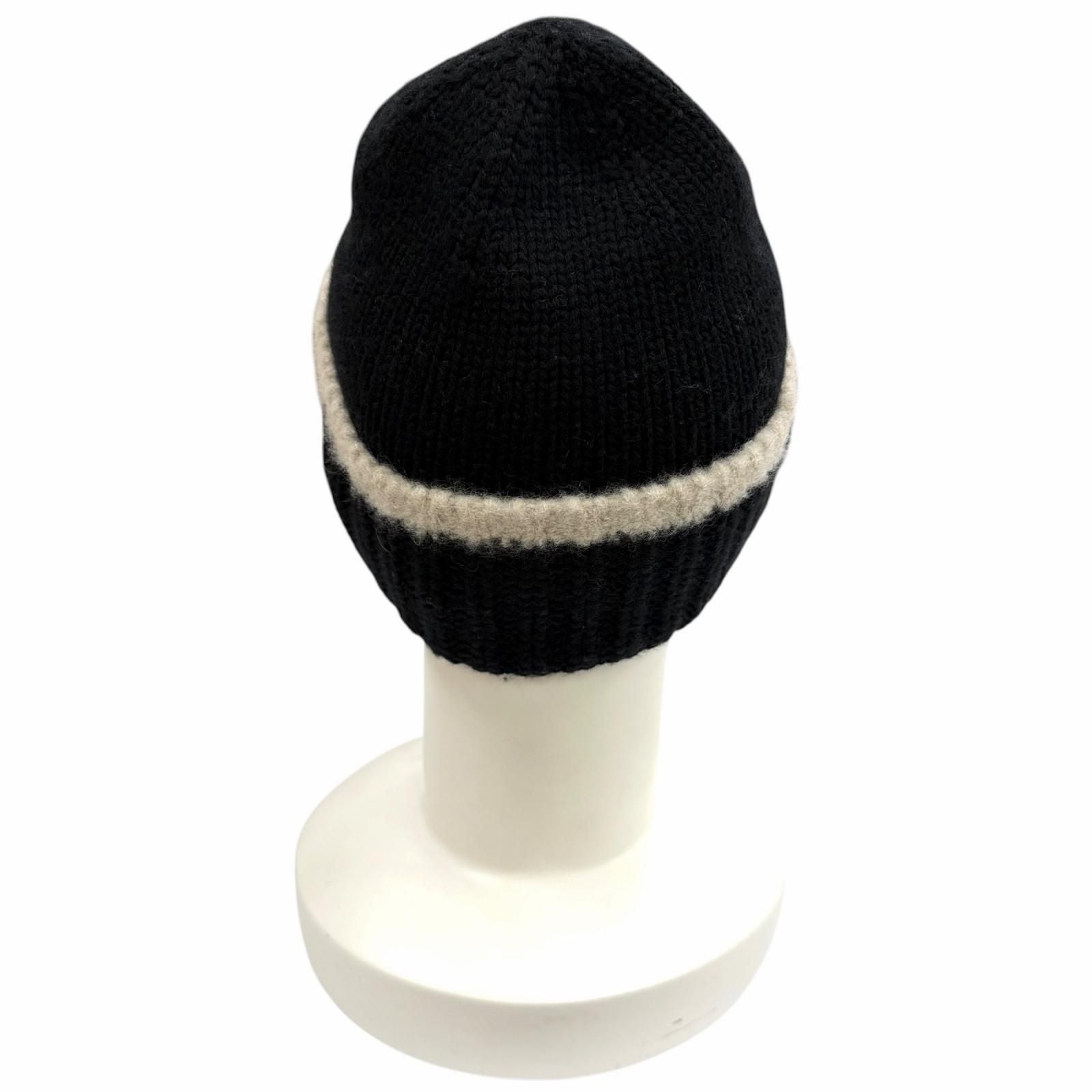 Chanel Wool Cashmere Blend CC Logo Knit Cap Beanie Hat Black Beige — view 5
