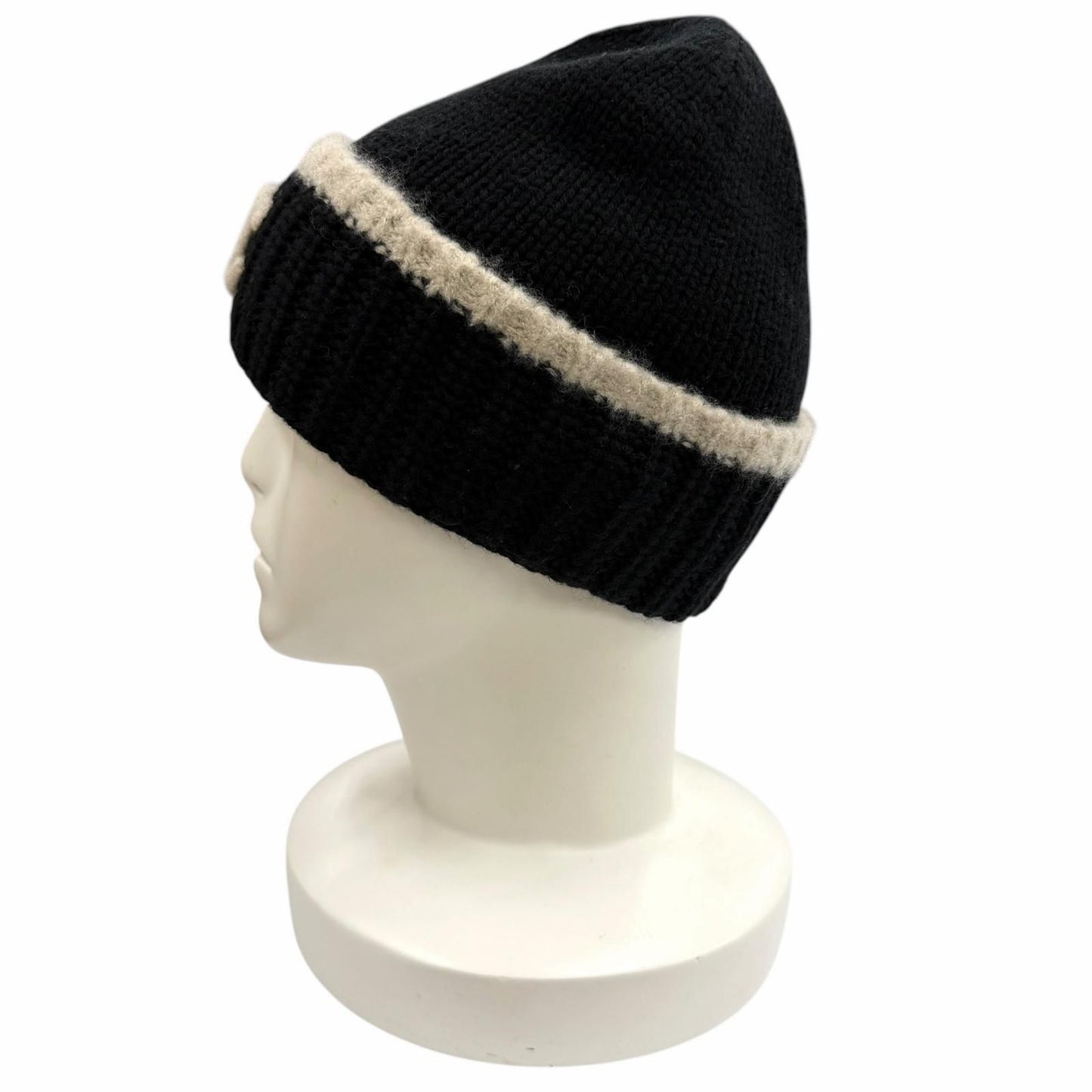 Chanel Wool Cashmere Blend CC Logo Knit Cap Beanie Hat Black Beige — view 4
