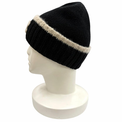 Chanel Wool Cashmere Blend CC Logo Knit Cap Beanie Hat Black Beige — view 4