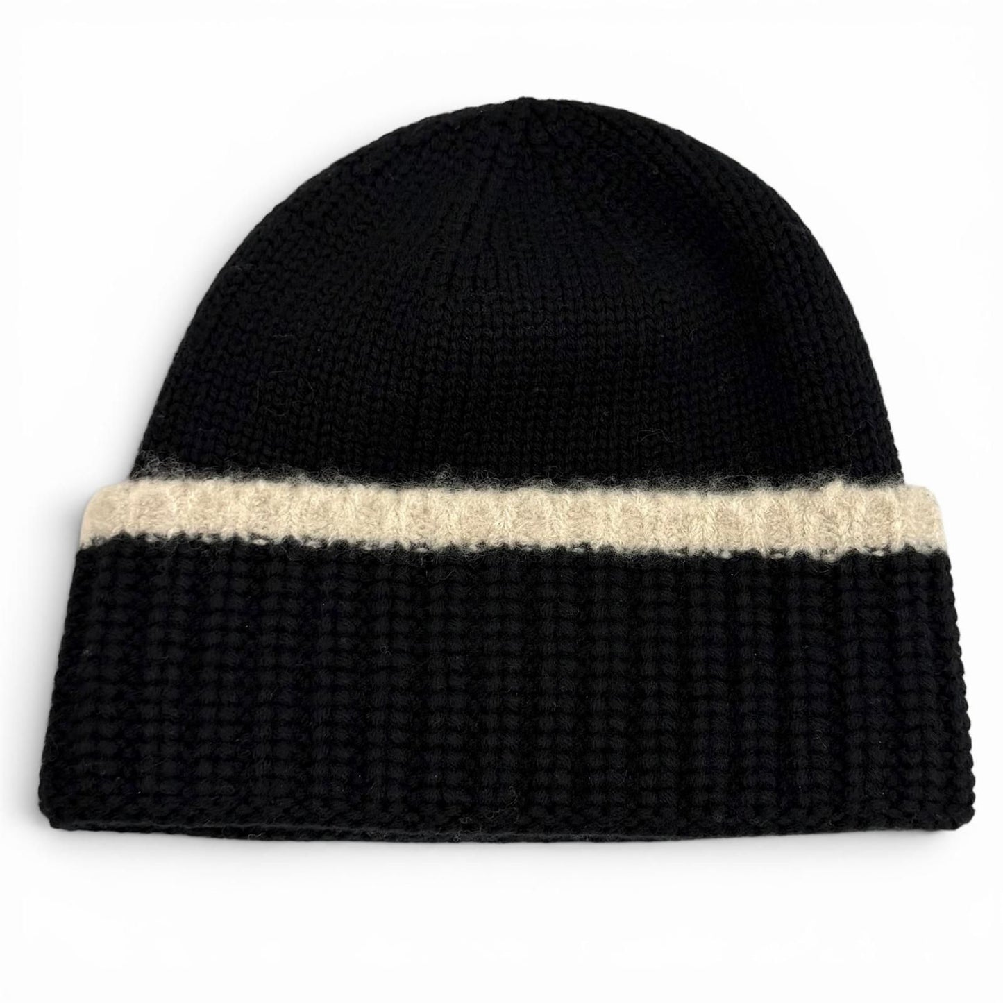 Chanel Wool Cashmere Blend CC Logo Knit Cap Beanie Hat Black Beige — view 2