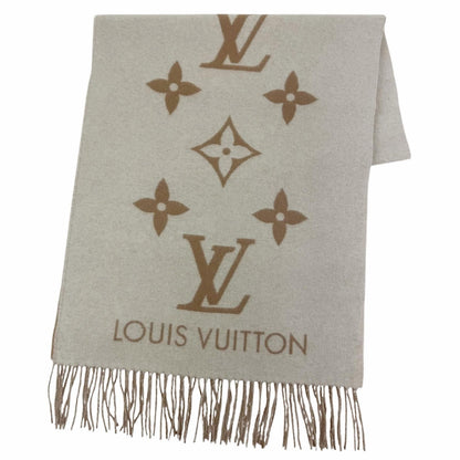 Louis Vuitton Scarf Reykjavik Cashmere 100% Monogram with Fringe Beige