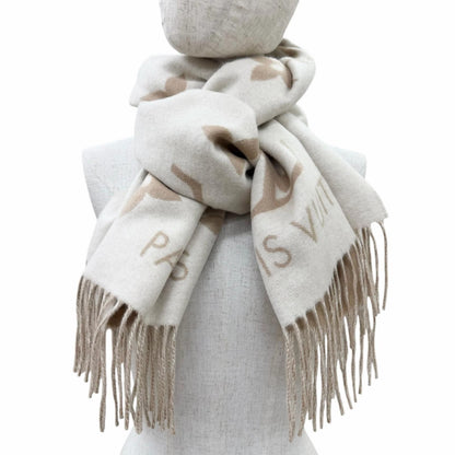 Louis Vuitton Scarf Reykjavik Cashmere 100% Monogram with Fringe Beige — view 4