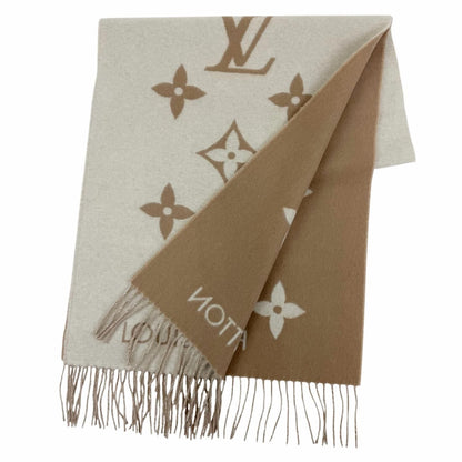 Louis Vuitton Scarf Reykjavik Cashmere 100% Monogram with Fringe Beige — view 3