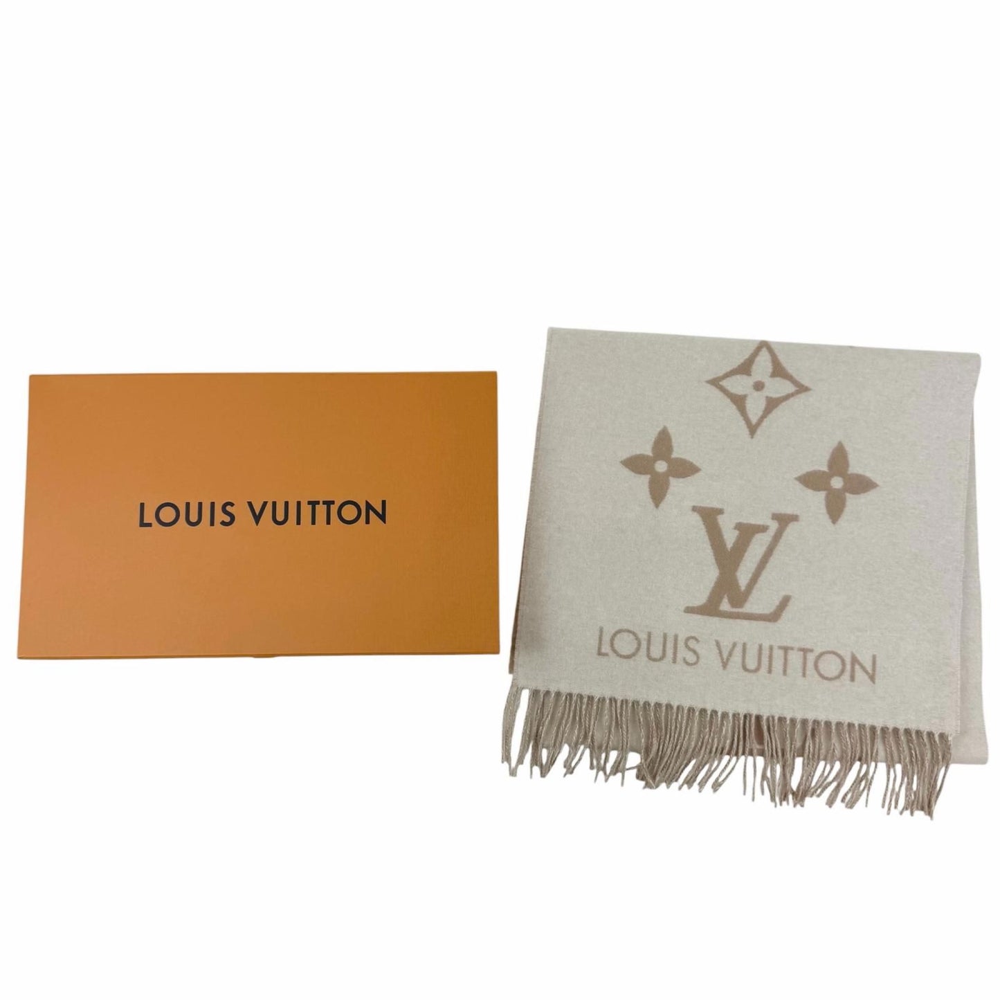 Louis Vuitton Scarf Reykjavik Cashmere 100% Monogram with Fringe Beige — view 2