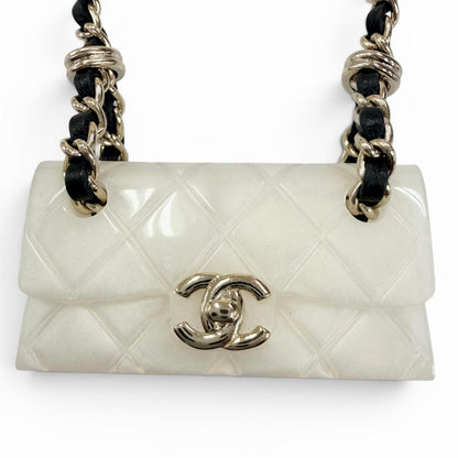 Chanel 23c Quilted Bag Motif CC Logo Chain Necklace Ivory