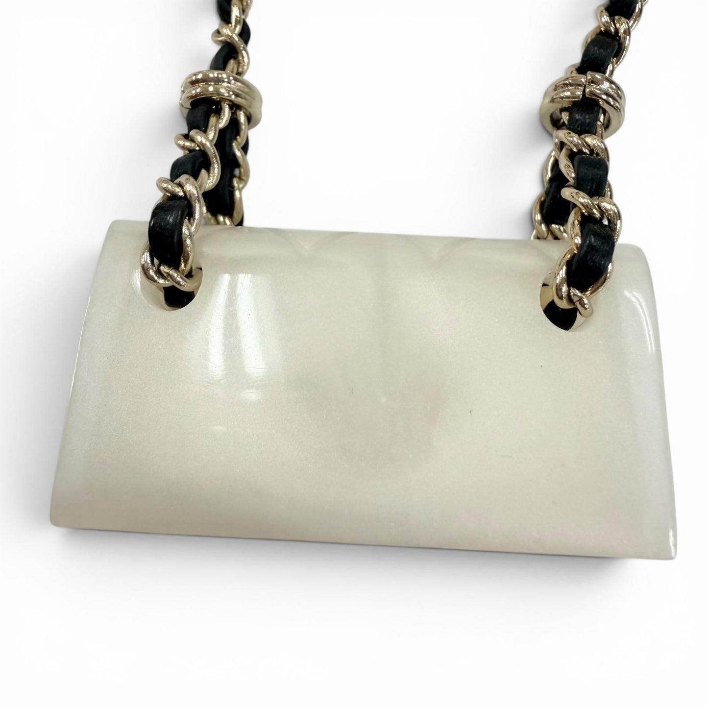 Chanel 23c Quilted Bag Motif CC Logo Chain Necklace Ivory — view 5