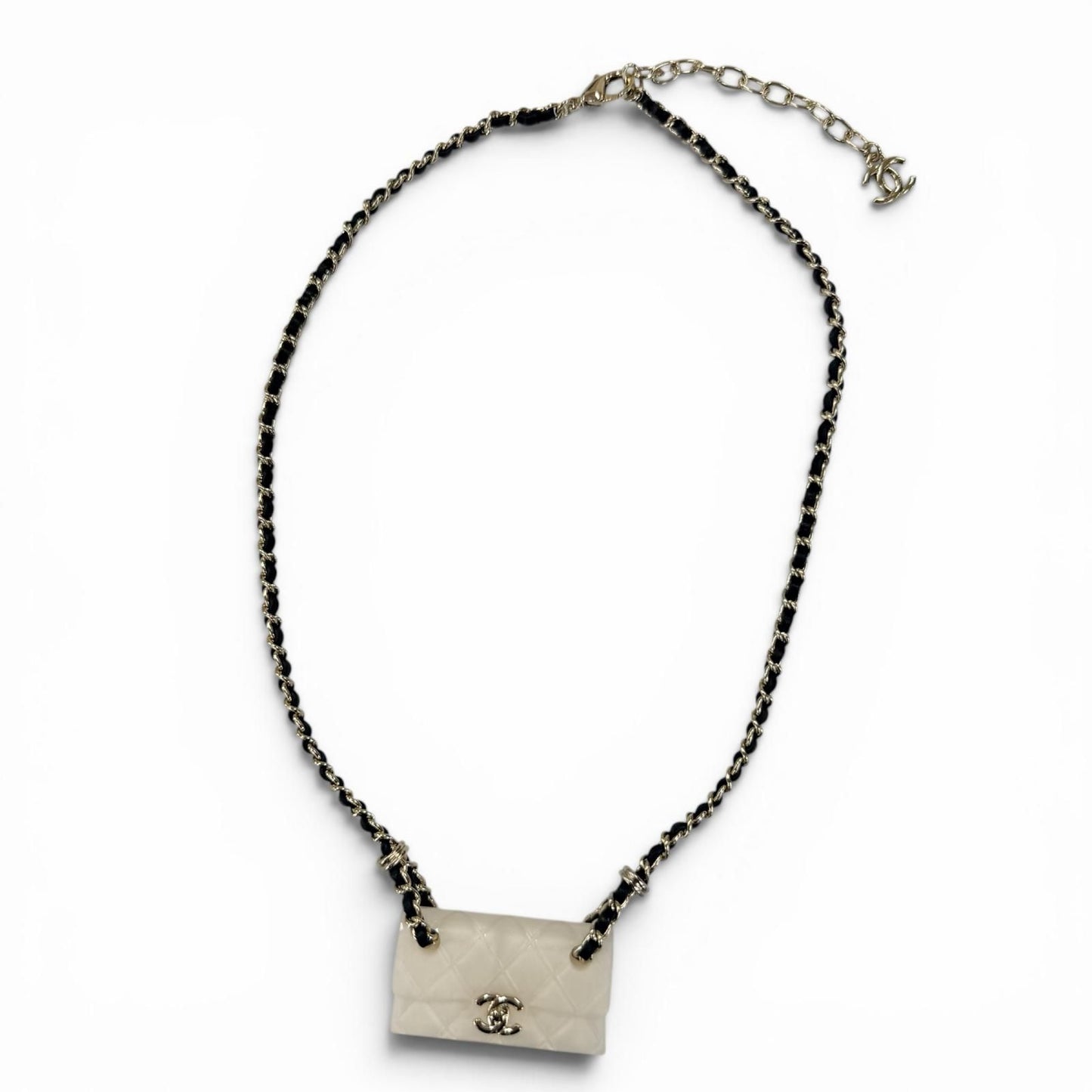 Chanel 23c Quilted Bag Motif CC Logo Chain Necklace Ivory — view 2