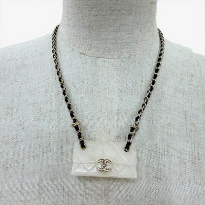 Chanel 23c Quilted Bag Motif CC Logo Chain Necklace Ivory — view 3