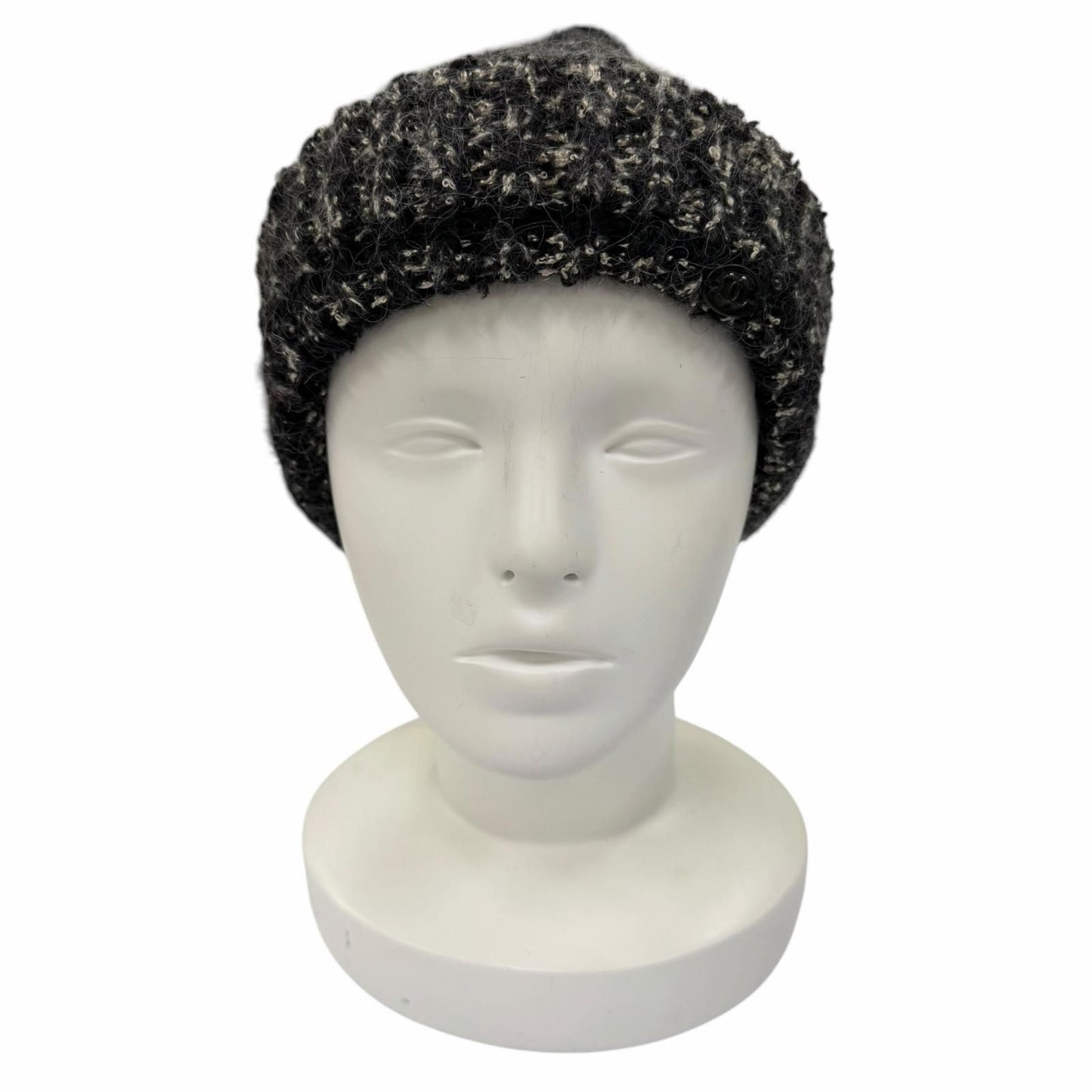 Chanel Cashmere Silk Mohair Blend CC Logo Knit Cap Black 2 — view 3