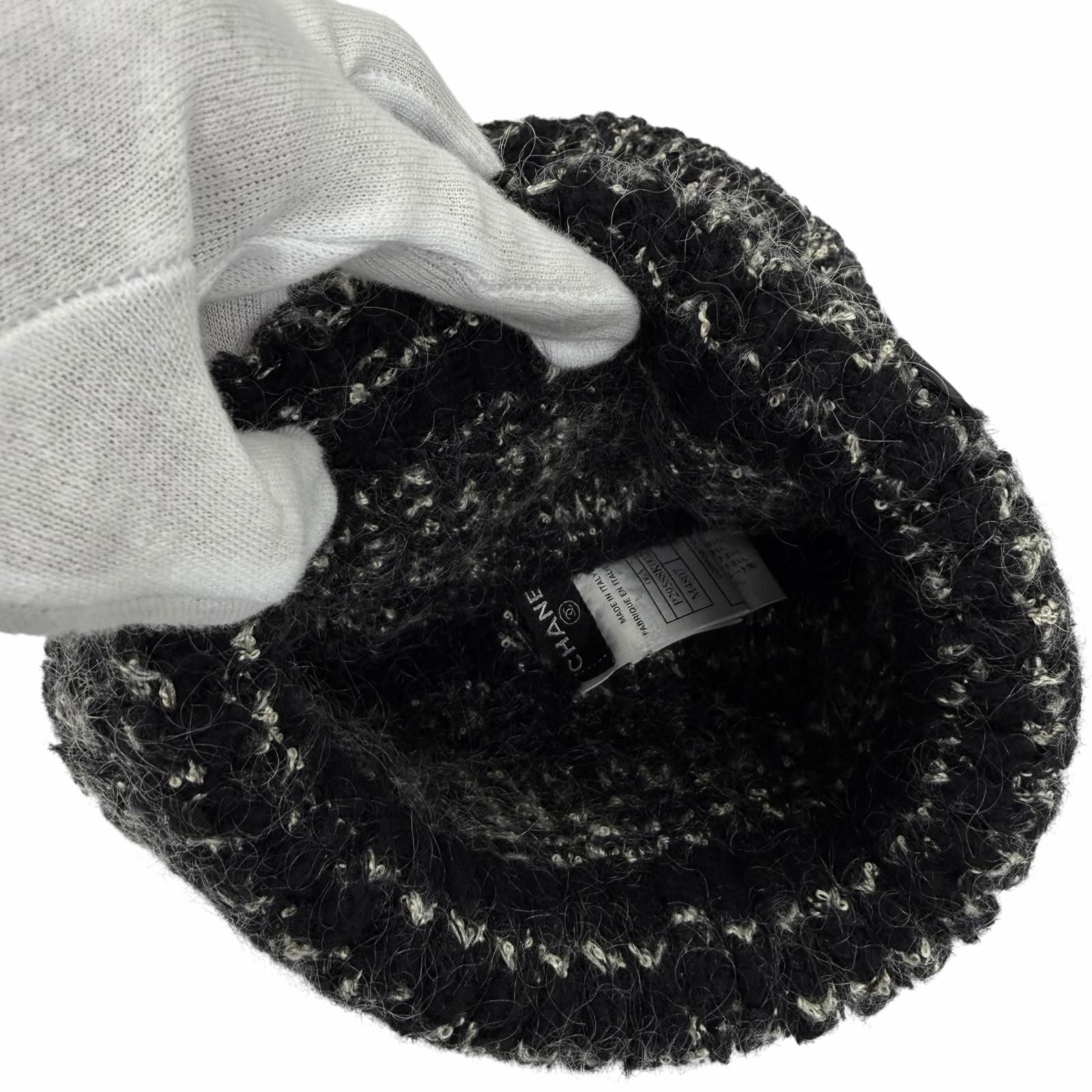 Chanel Cashmere Silk Mohair Blend CC Logo Knit Cap Black 2 — view 8