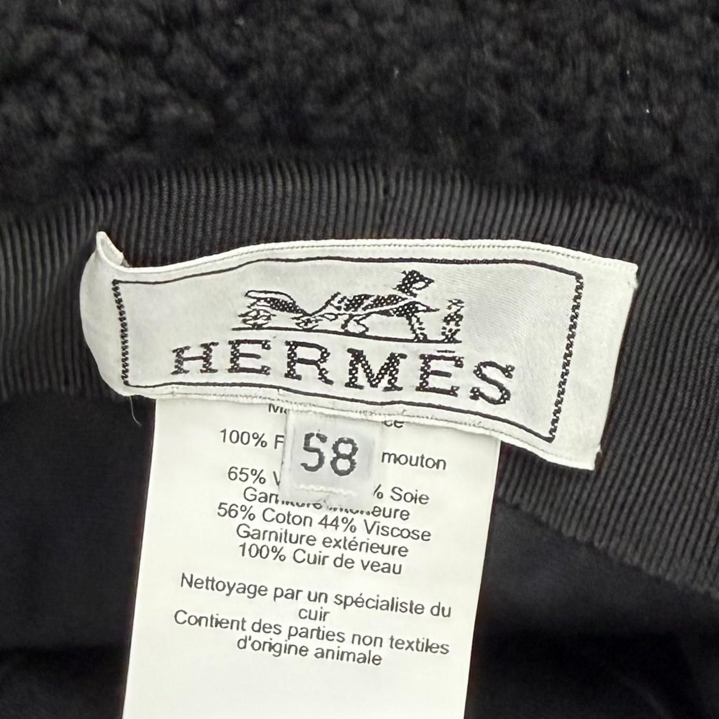 Hermes Fauve Shearling Baika Logo Bucket Hat Black 58 — view 6