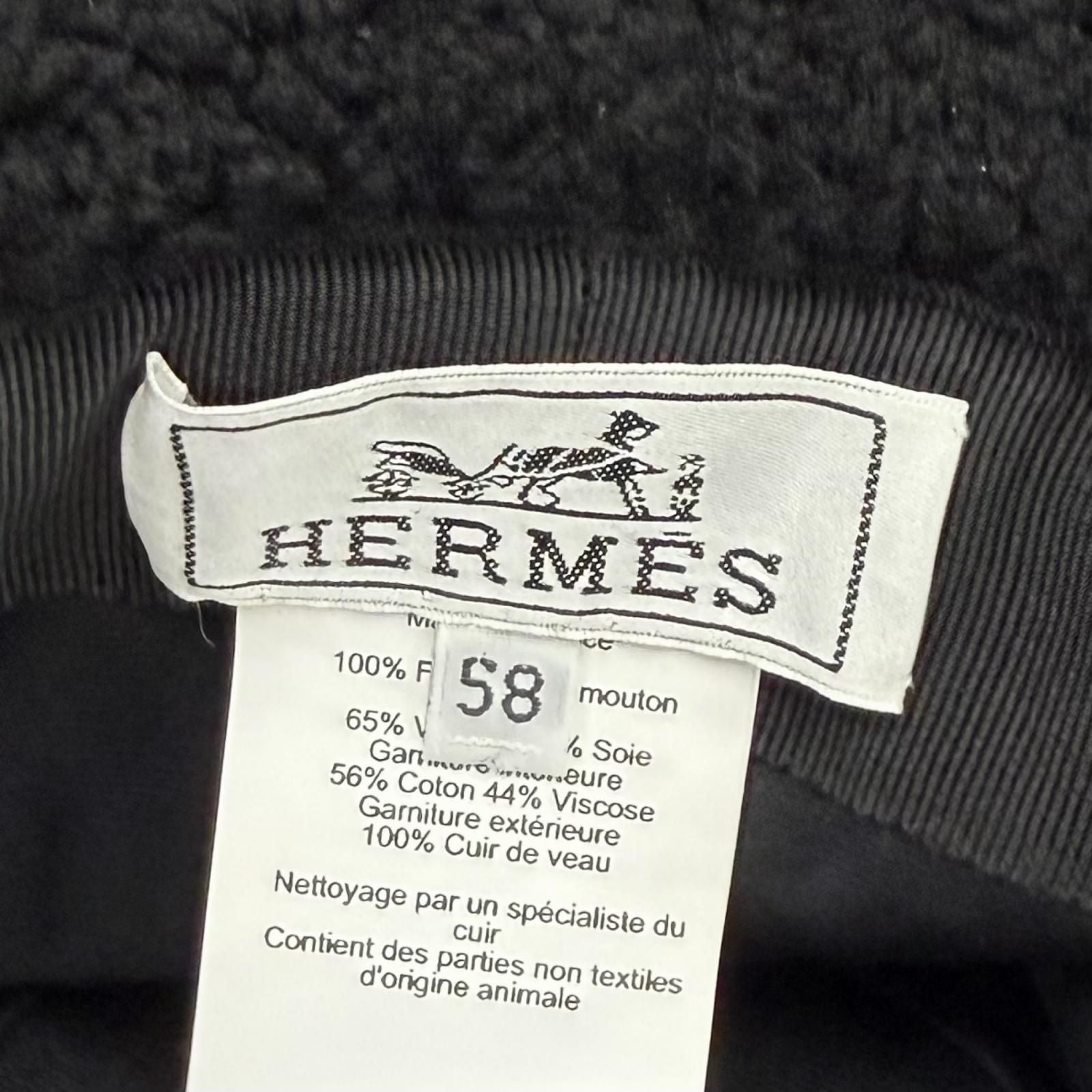 Hermes Fauve Shearling Baika Logo Bucket Hat Black 58 — view 6