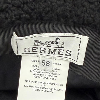 Hermes Fauve Shearling Baika Logo Bucket Hat Black 58 — view 6